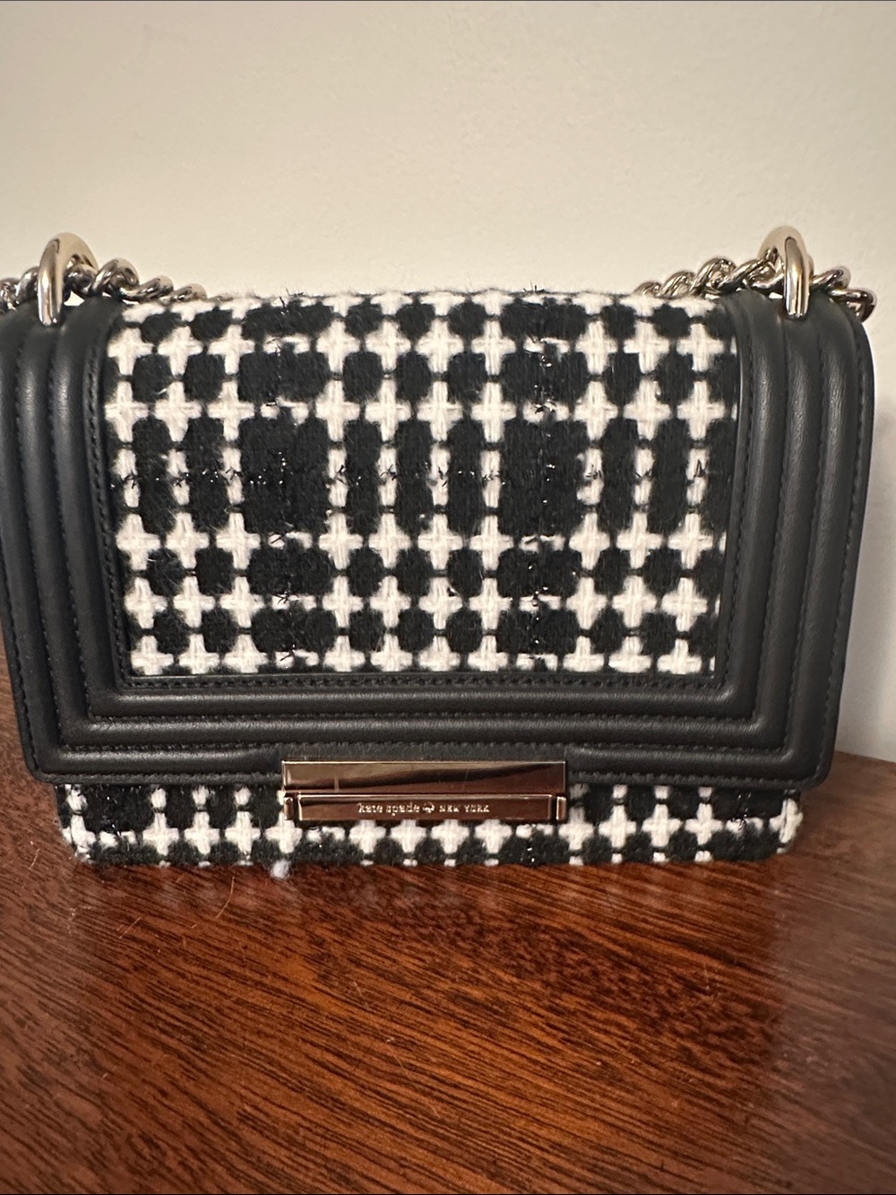 kate spade Black & White Tweed Chain Crossbody Bag